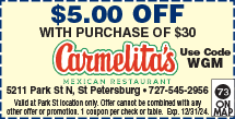 Discount Coupon for Carmelita&#39;s Mexican Restaurant - St Petersburg